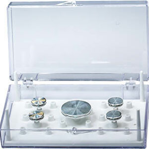 EM-Tec SB23 medium size clear styrene box for 23 standard Ø12.7mm SEM pin stubs